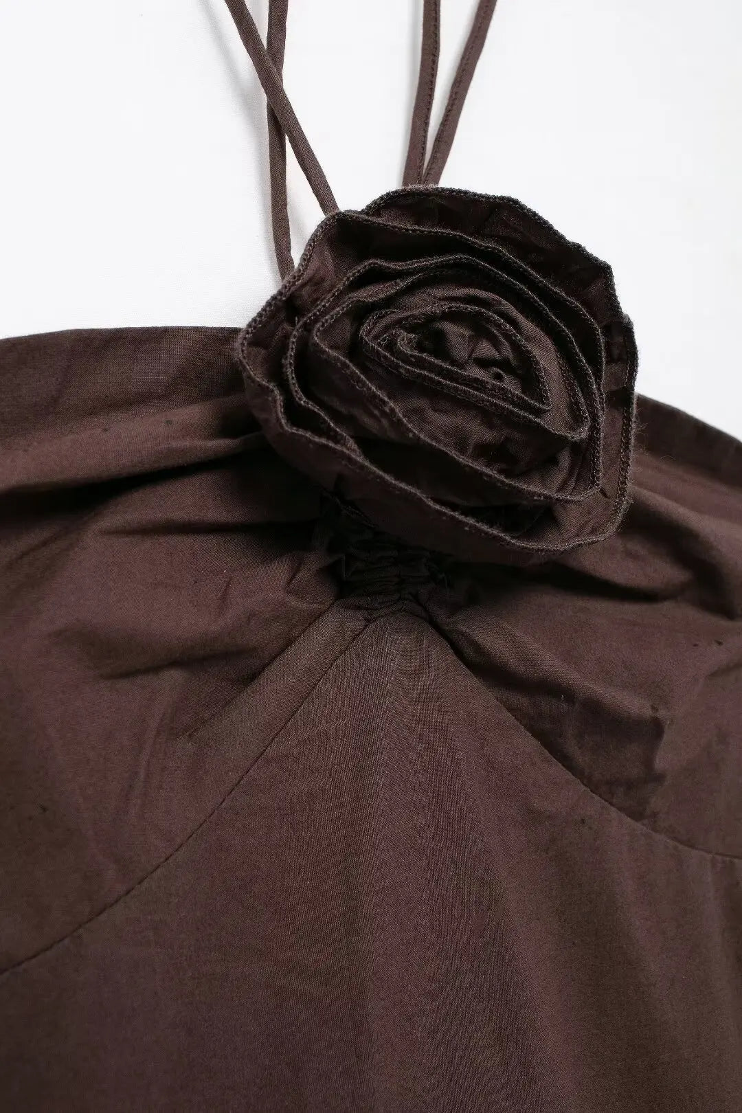 Brown Flower Halter Backless Long Dress