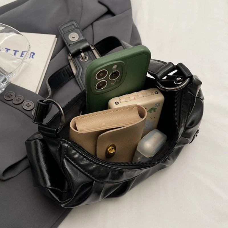 Pleated Hobo Shoulder Bag for Women