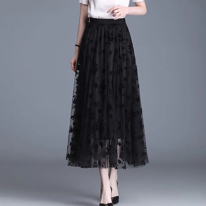 Flower Loose Midi Skirt Elegant