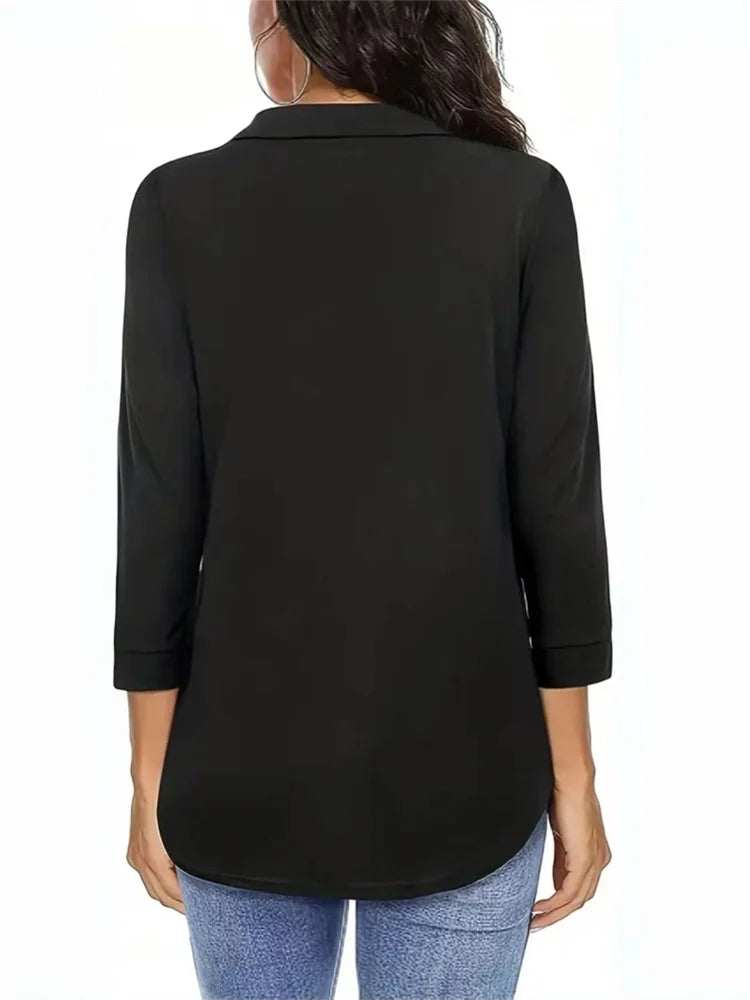 Three Quarter Sleeve Turn-down Collar Shirt