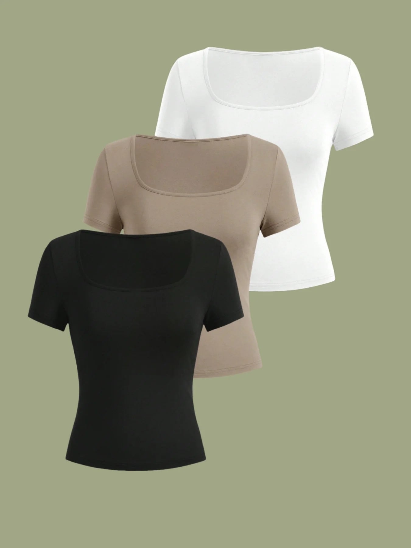 3-Piece Women's Square Collar Short-Sleeved  T-Shirt