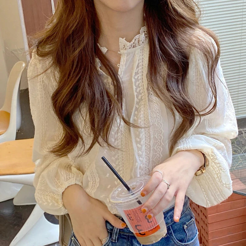 Long Sleeve Casual Shirt Ladies Stand Collar