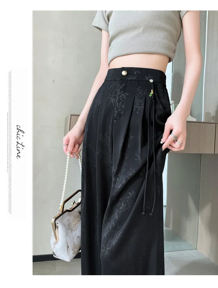 New Wide Leg Satin Casual Pants Female