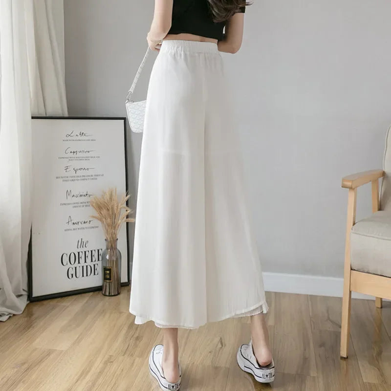 Culottes Hem Double Layers Loose Pleated Pants
