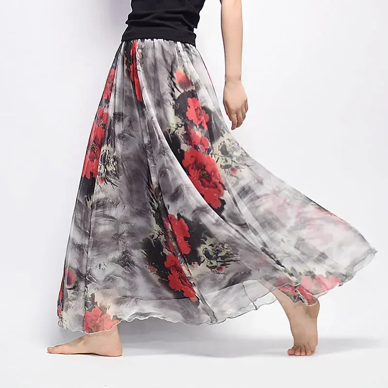 Vintage Chiffon High Waist Long Skirt