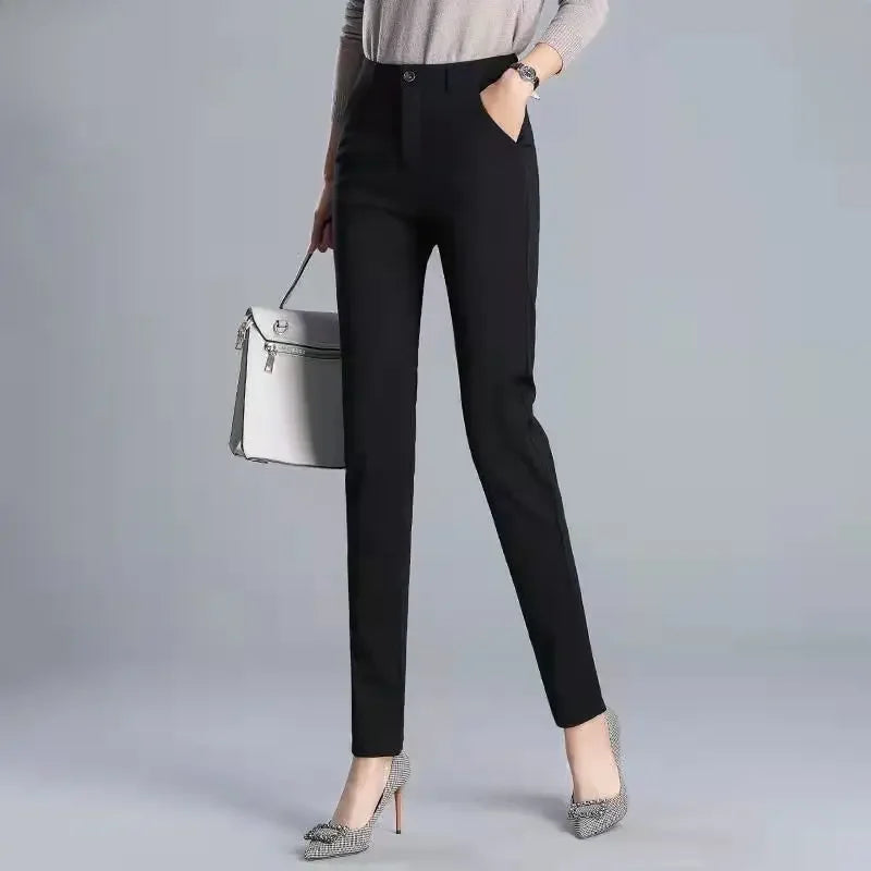 Black High-waisted Slimming Straight-leg Suit Pants