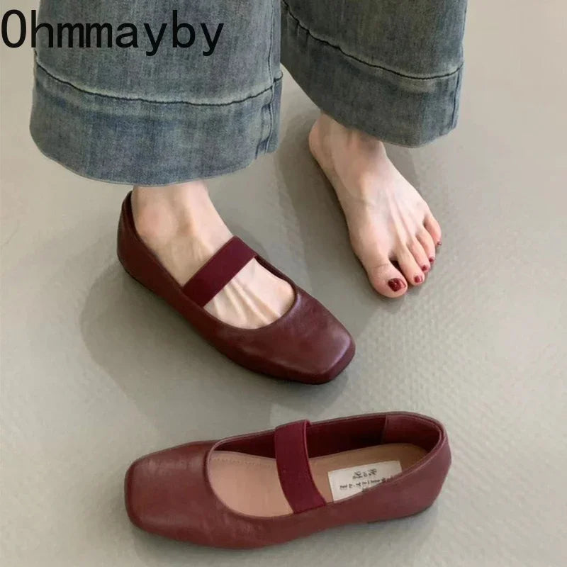 Square Toe Ladies Soft Sole Ballerina Shoes