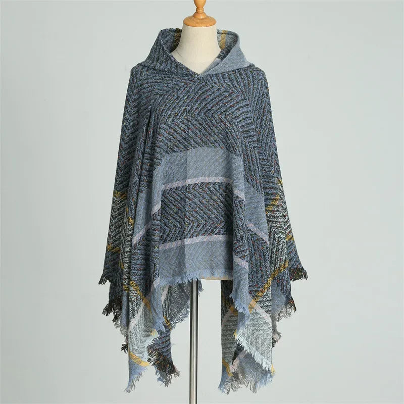 Winter Women Hooded Cape Wrap Scarf Poncho