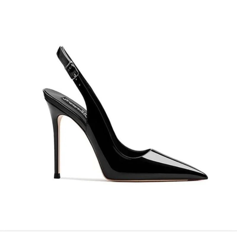 High-heeled sandals pointed tips  patent leather