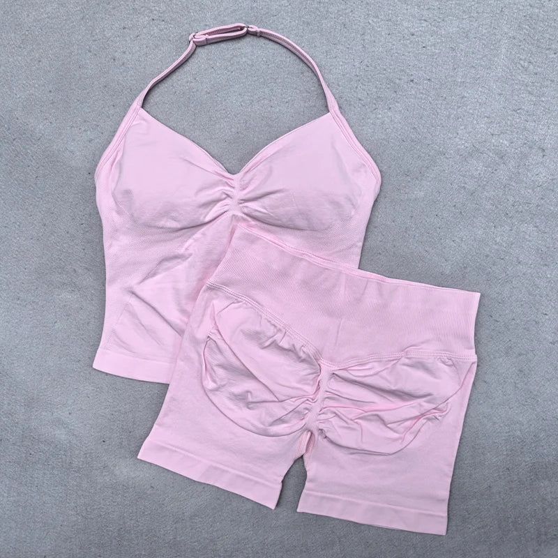 Yoga Set 2Pcs Padded Halter   Gym Shorts