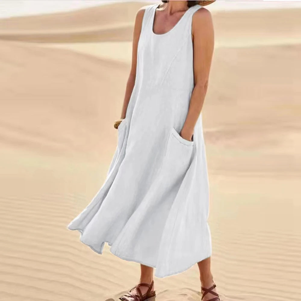 Cotton Linen Sleeveless Dress  Summer Pullover