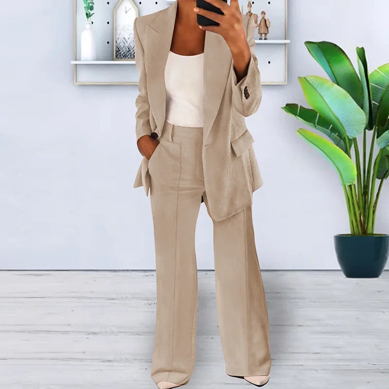 Suit Jacket Two Piece Set Solid Long Sleeves