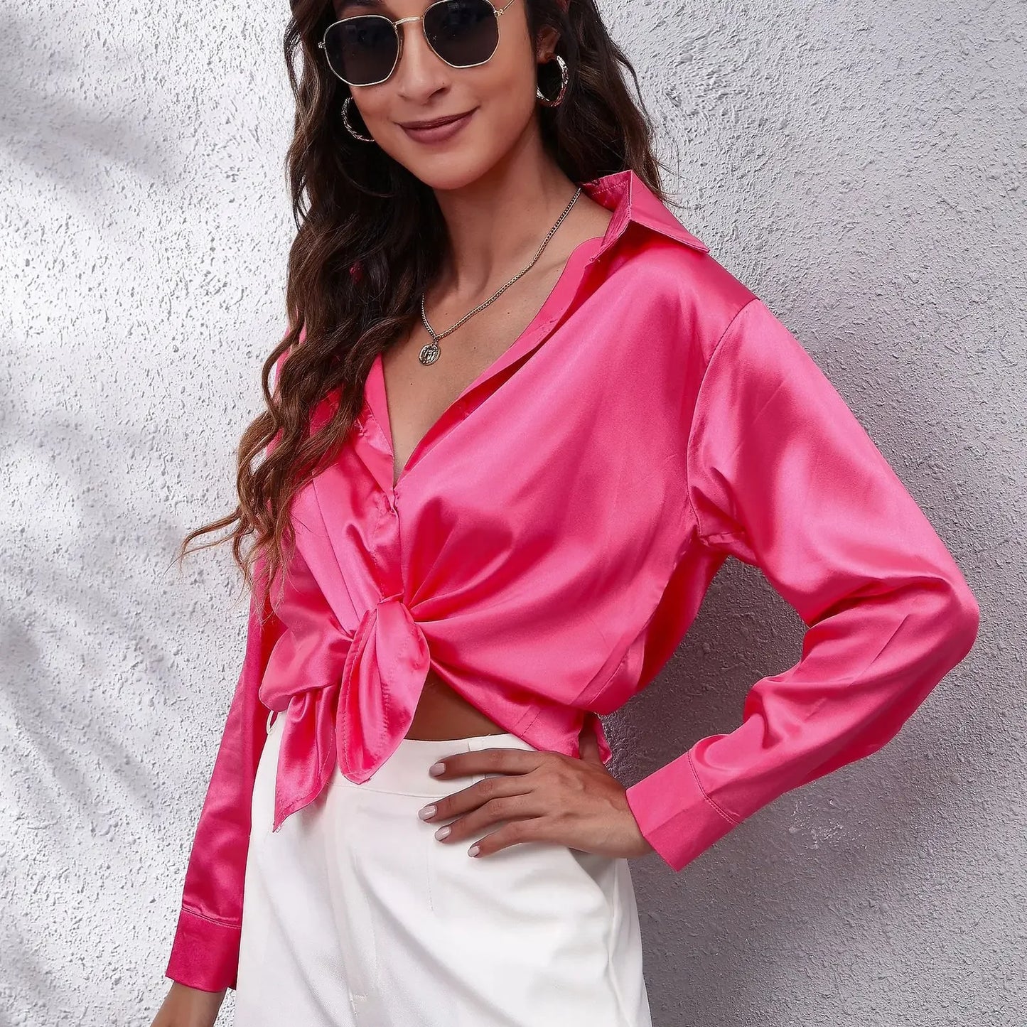 Casual Satin Blouse Long Sleeve