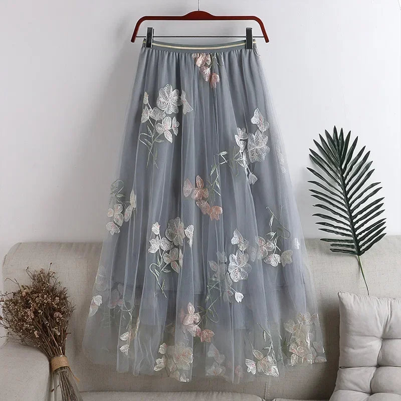 Casual Summer Embroidery Long Skirt