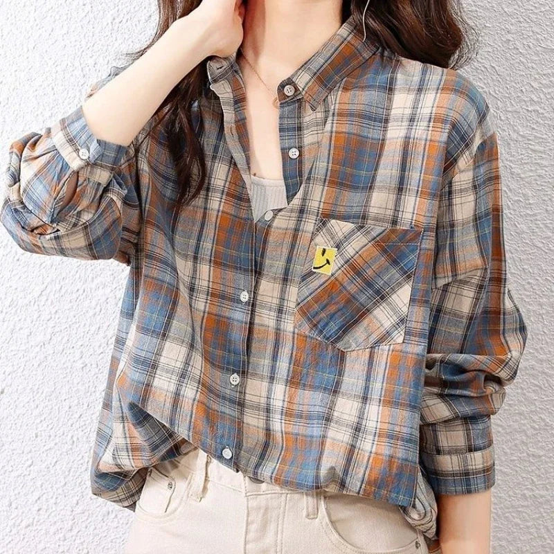 Plaid Shirts Elegant Top Fashion