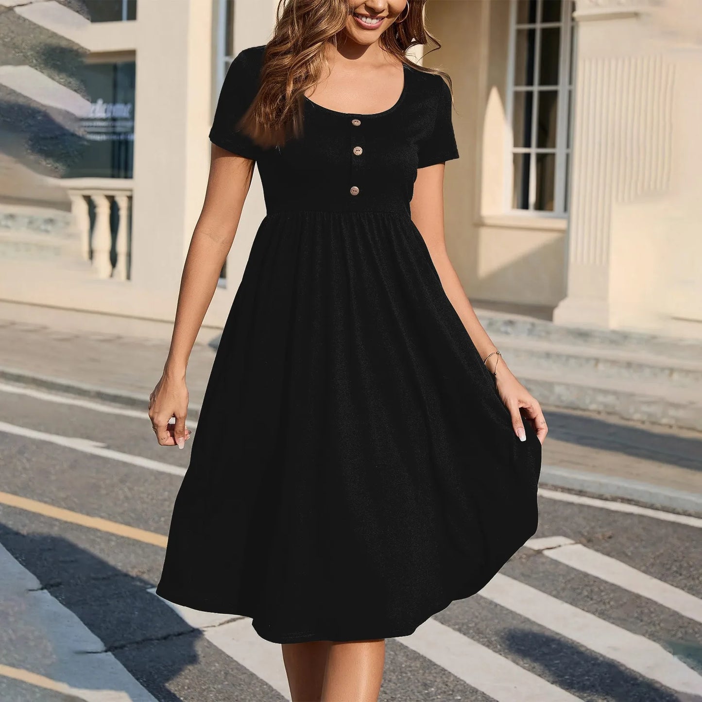 Fashionable Short Sleeve Midi Dress