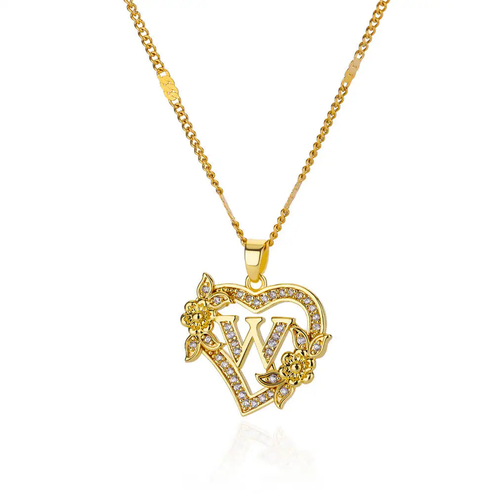 Heart Initial, Gold Color Stainless Steel Chain