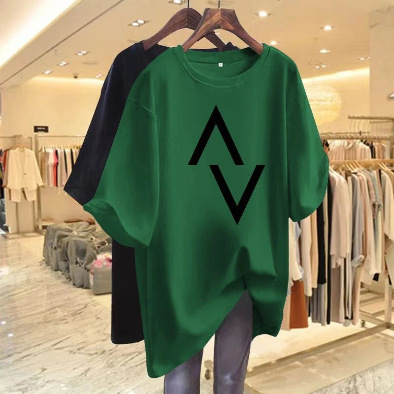 Loose cotton women's T-shirt with elegant sleeves