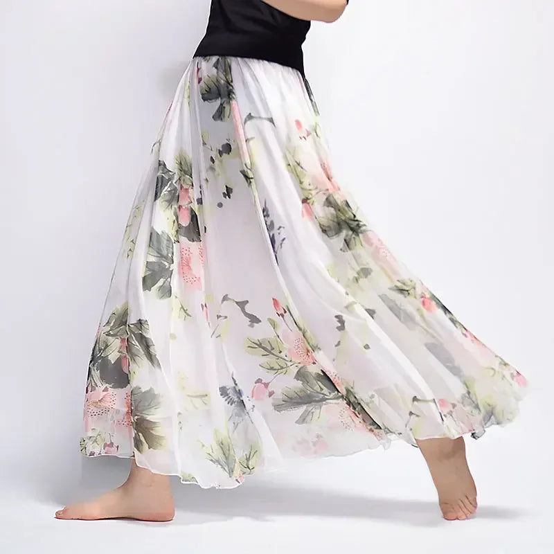 Vintage Chiffon High Waist Long Skirt