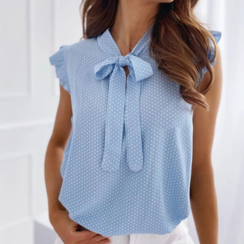 Sleeveless Polka Dot Print Blouse Bow 





Polka 







Polka Dot Casual Bow  Tops






Elegant Casual T-shirt Ruffles Tops