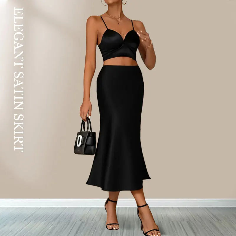 Satin Skirts  High Waist A-line Elegant