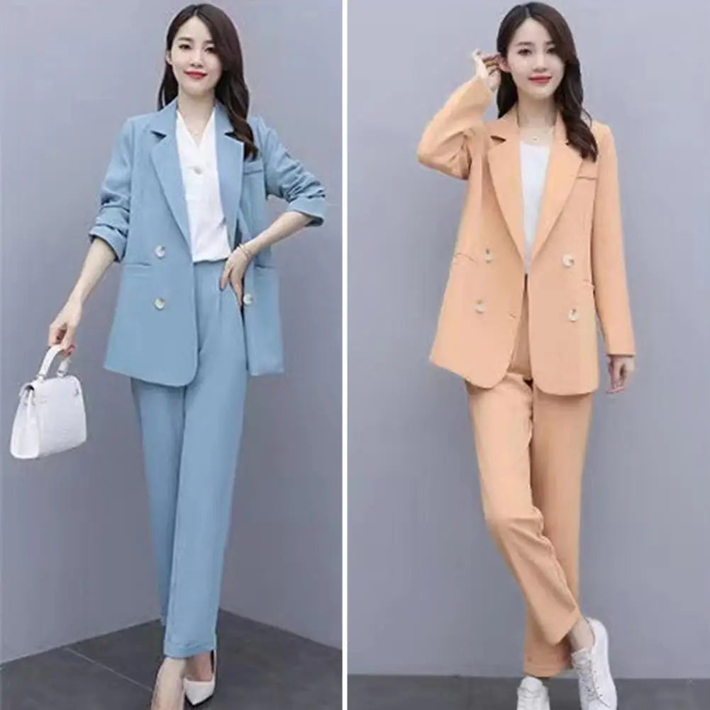 Business Set Double-breasted Coat High Waist Pants