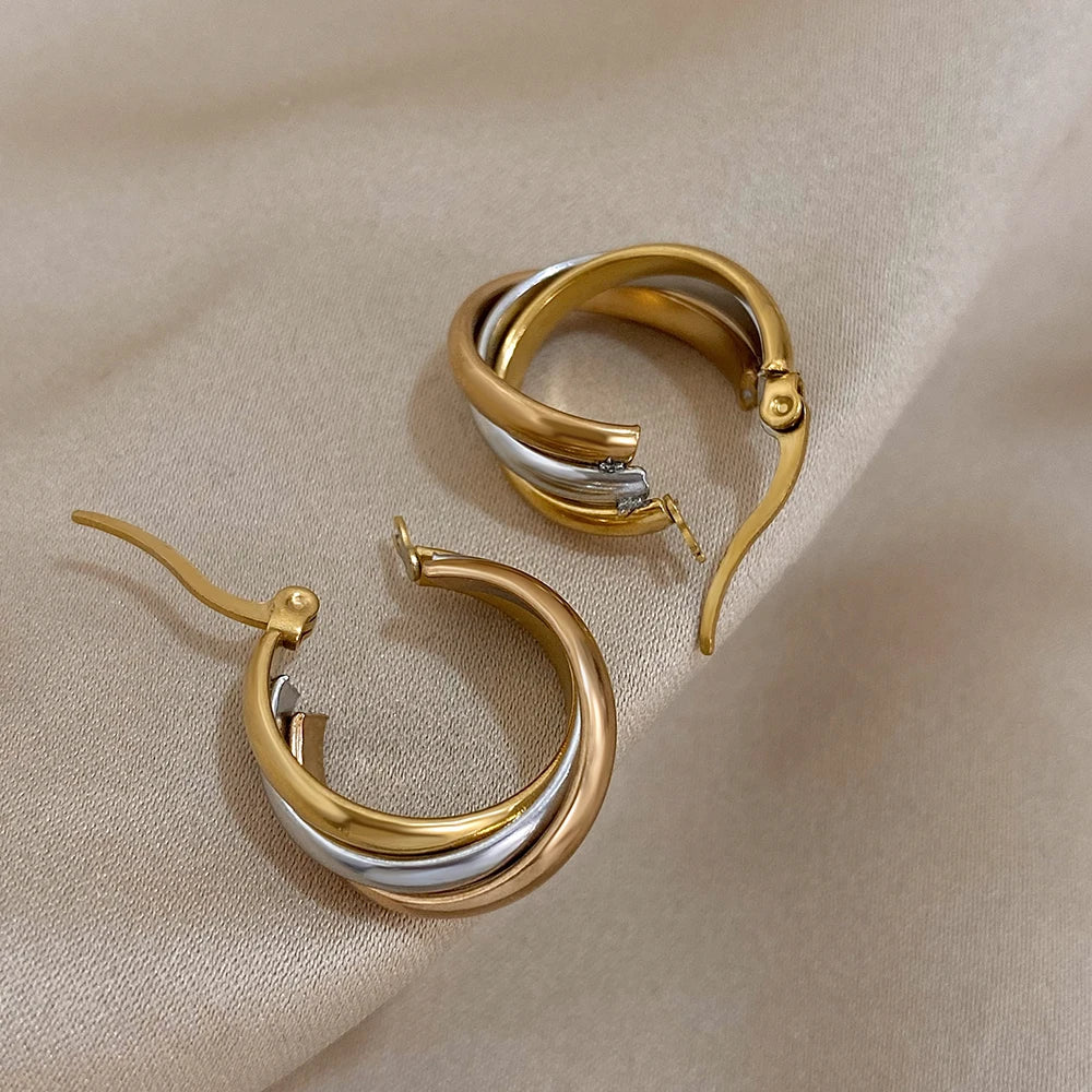 Trendy Stainless Steel U-shaped Twisted Hoop Earrings