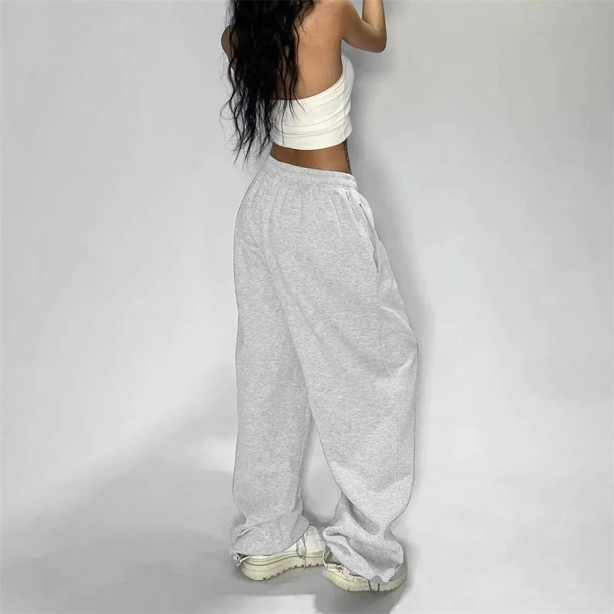 Casual Solid Sweatpants High Waist Lace- Up