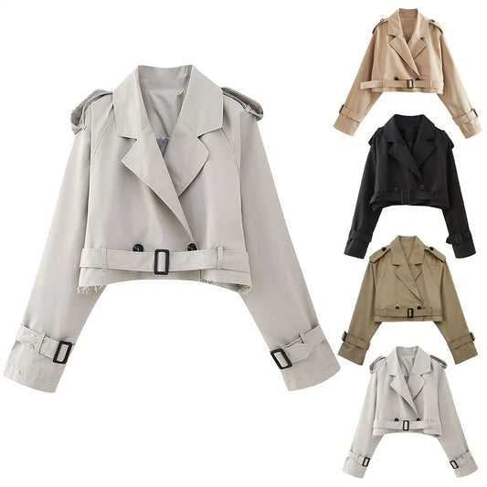 Cropped Long Sleeve Double Breasted Trench Coat