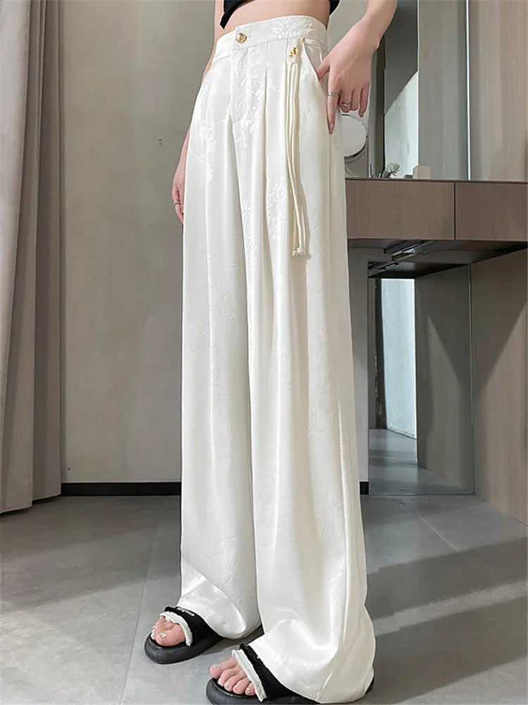 New Wide Leg Satin Casual Pants Female