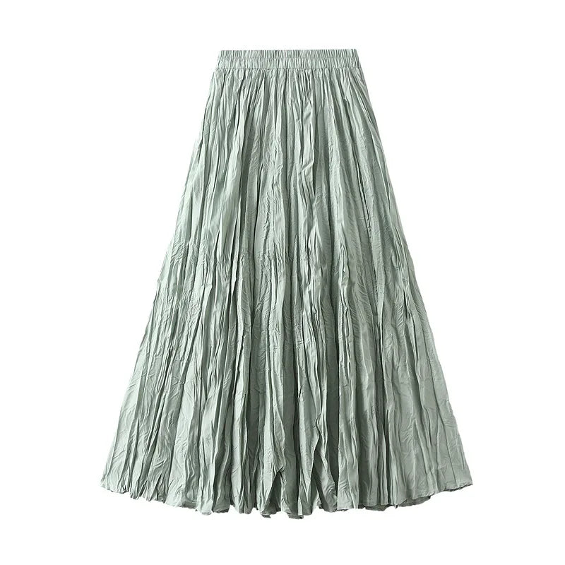 Pleated A-line Midi Skirt