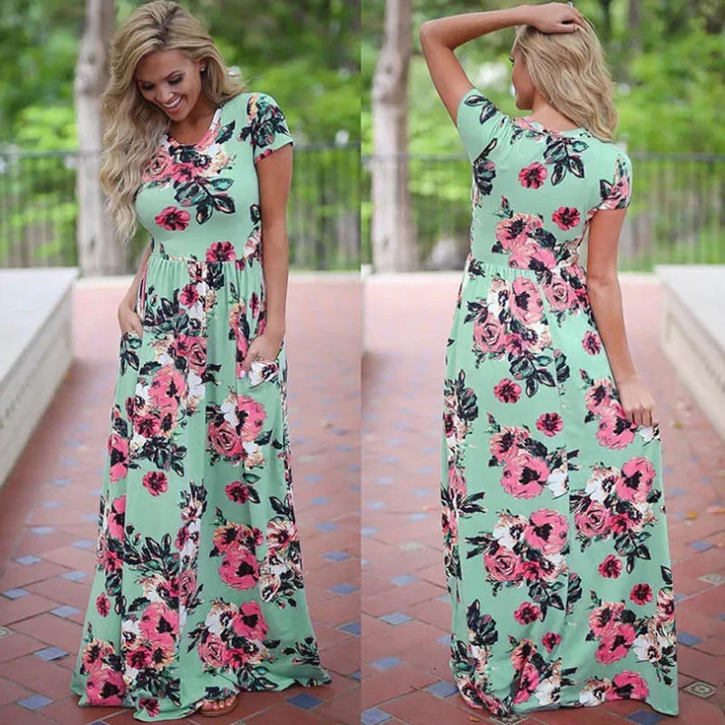 Floral Print  Short Sleeve Maxi Dress