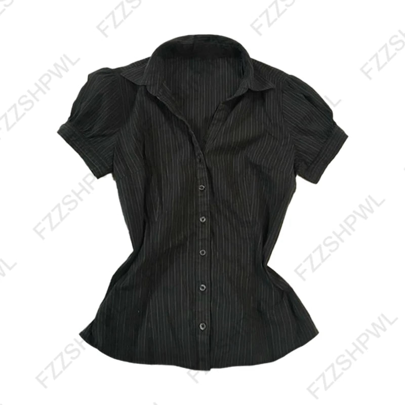 Crop Top Sexy Slim Casual Button-Down Turtleneck