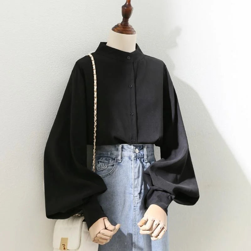 Blouses Long Lantern Sleeve Stand Collar