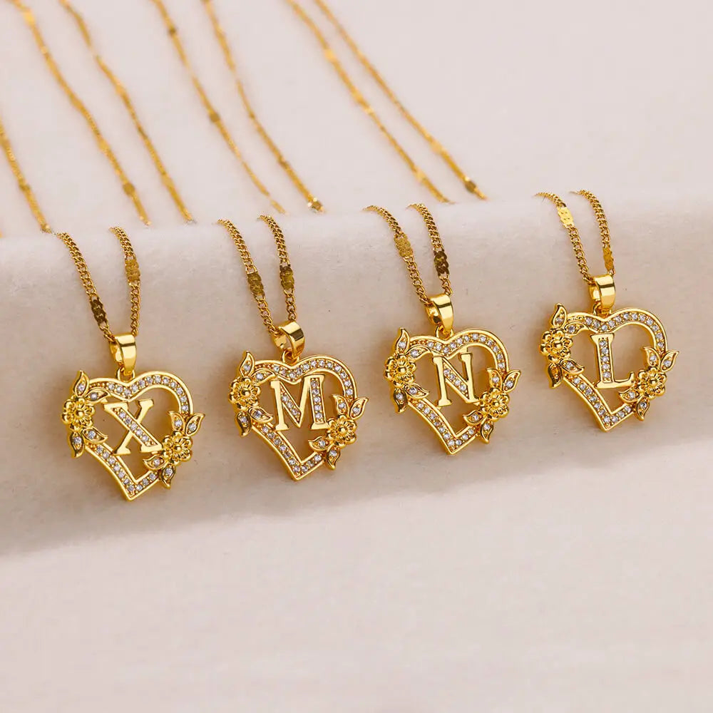 Heart Initial, Gold Color Stainless Steel Chain