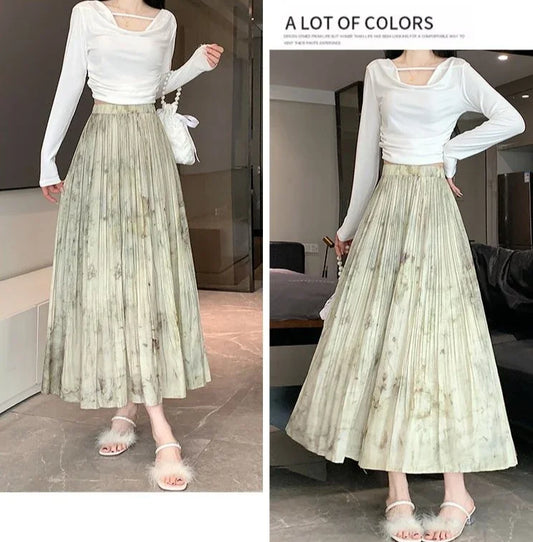 Long Pleated  Skirt High Waist  Chiffon