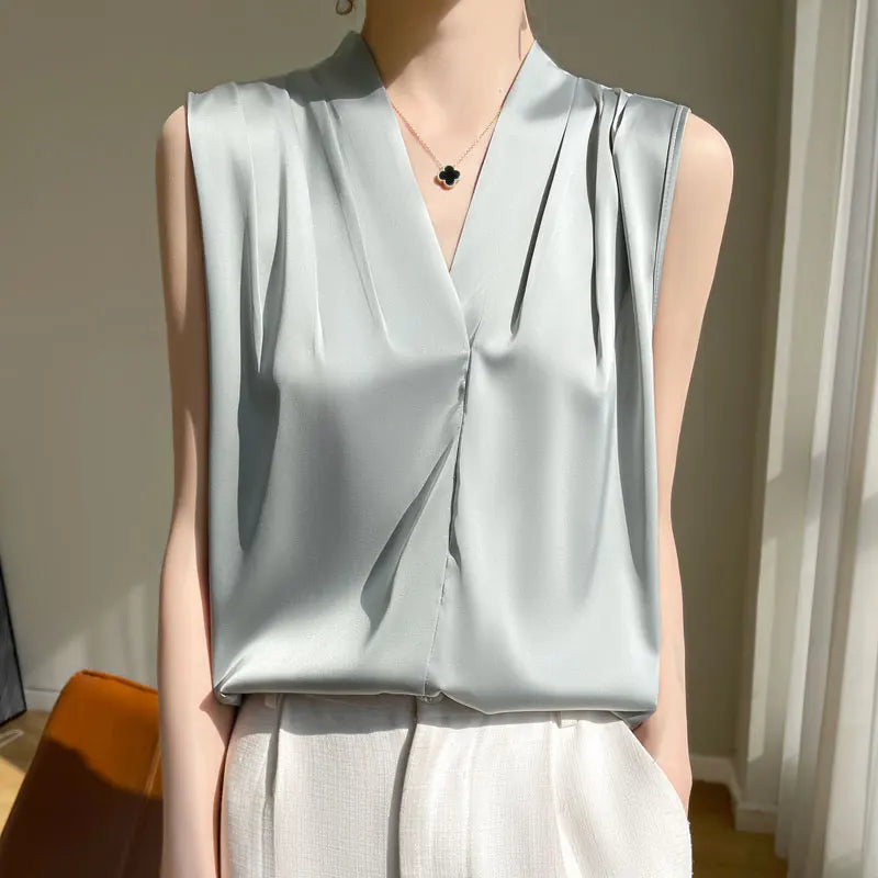 Solid Color Satin Blouse