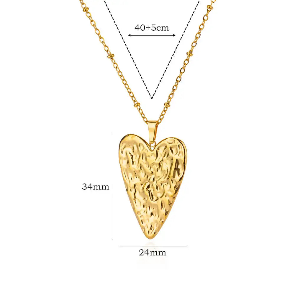 Trendy Heart Pendant Stainless Steel Pleated  Jewelry