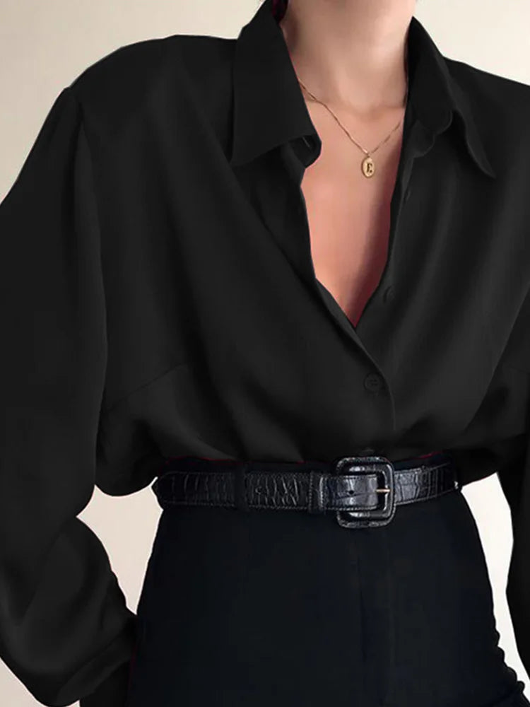 Button Blouses Turn Down Collar Long Sleeve