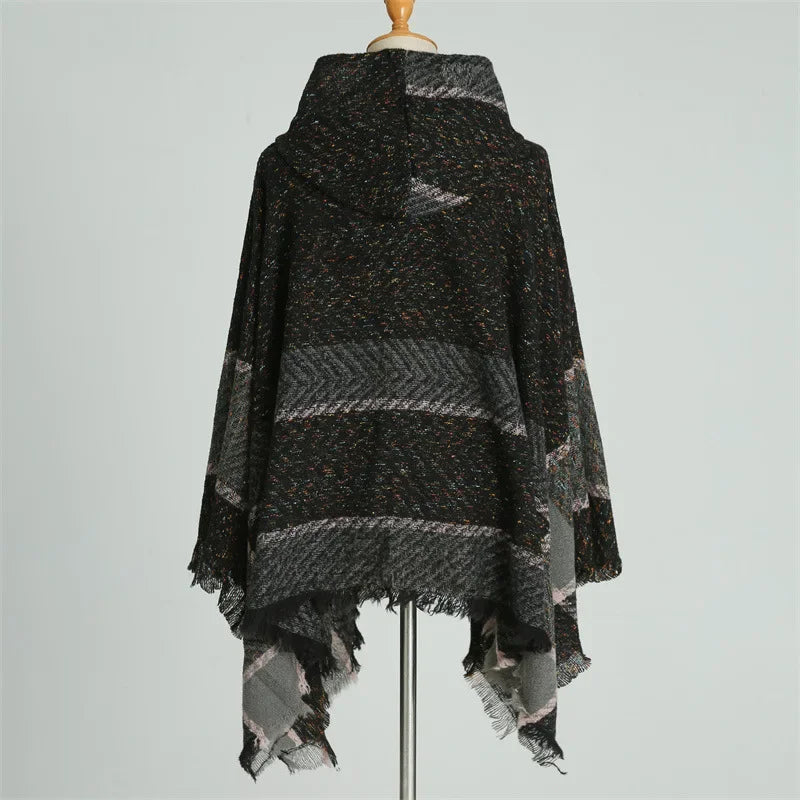 Winter Women Hooded Cape Wrap Scarf Poncho