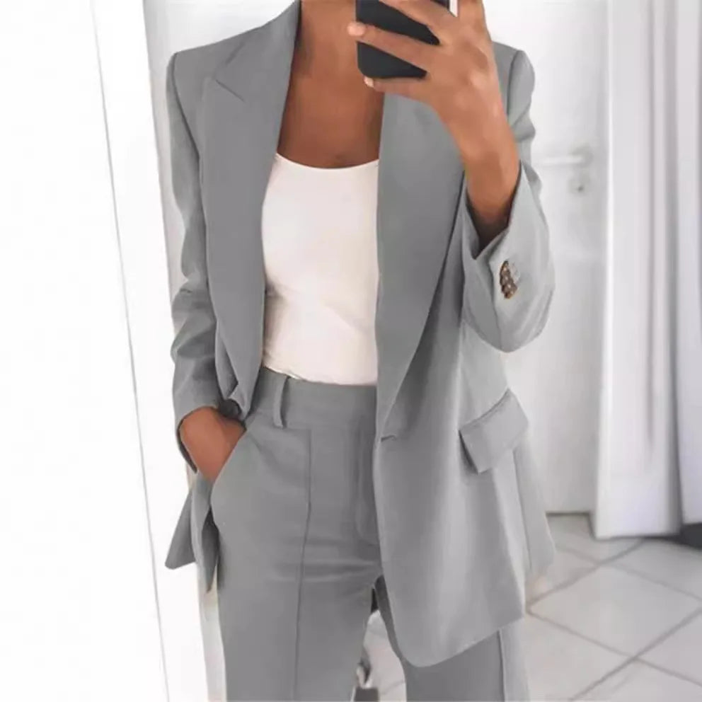 Suit Jacket Two Piece Set Solid Long Sleeves