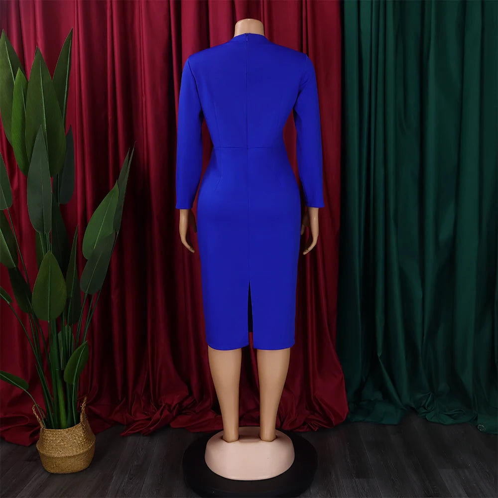 O-Neck Full Sleeve Striped Sheath Mid Calf