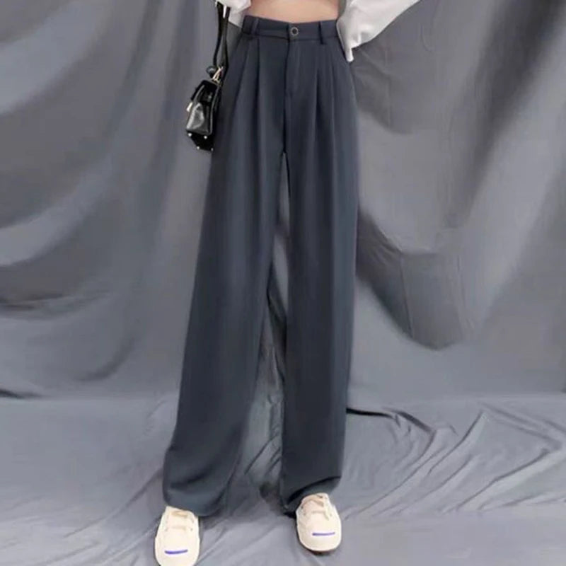 Wide Leg  Straight Leg Casual Suit Trousers