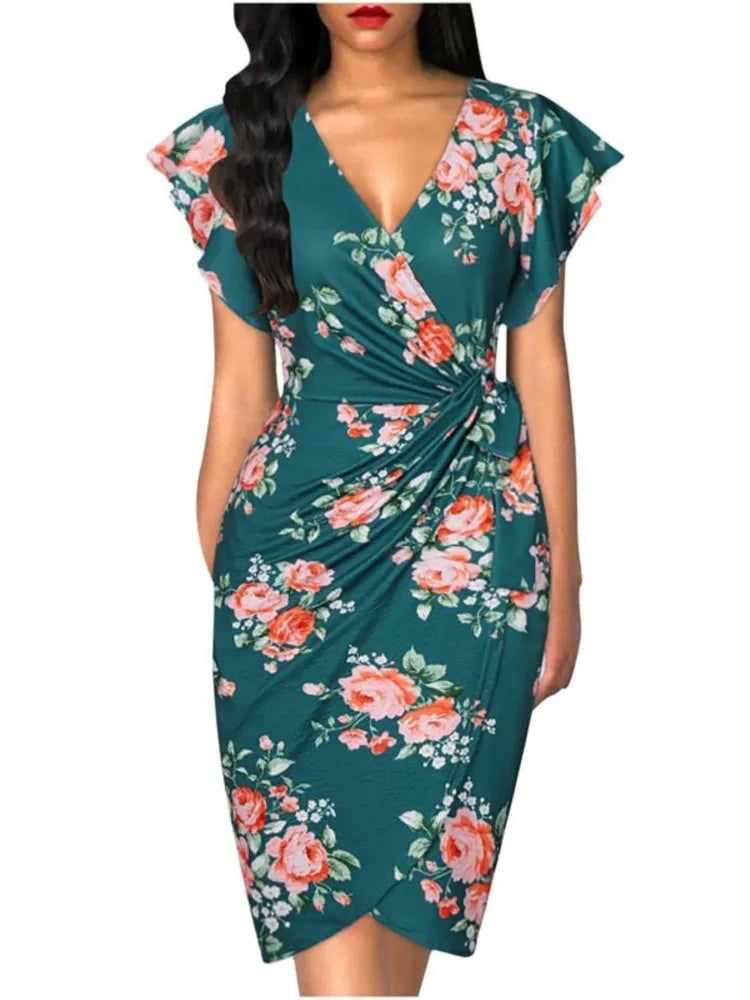 Slim Fit Dress Waist Cinching Pleating Solid Color