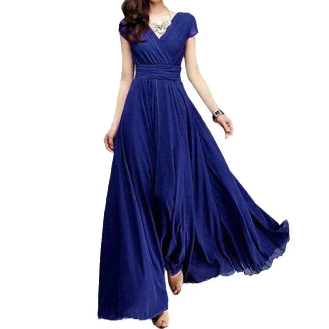 Short-Sleeved Chiffon Evening Dress, Party Dress,
