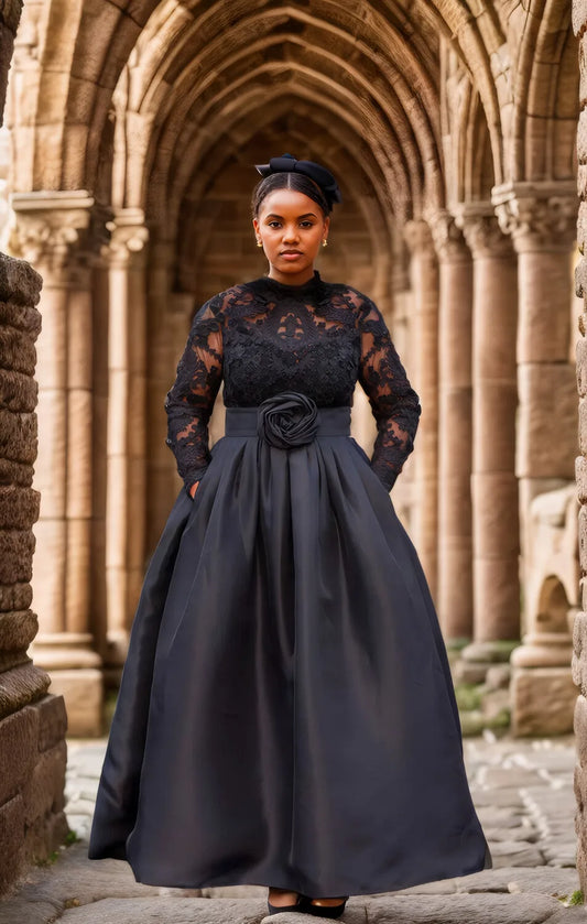 Plus Size Evening Long  Lace Patchwork Pleates