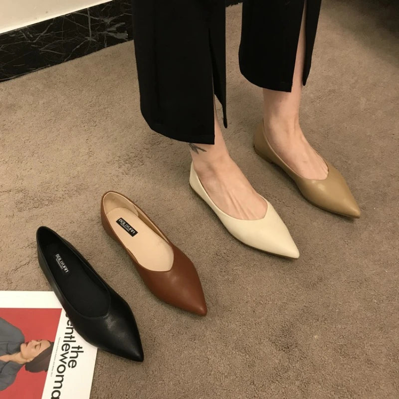Flats Solid Color Leather Shoes Flat Heel