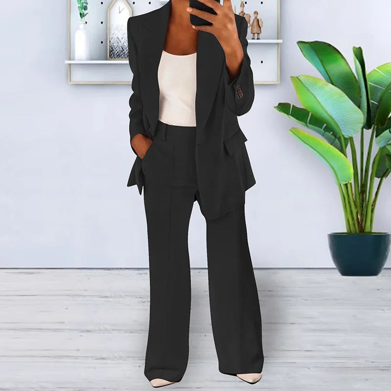 Suit Jacket Two Piece Set Solid Long Sleeves