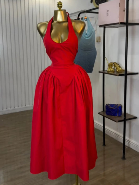 Halter V-neck Backless Sleeveless  Mid Maxi