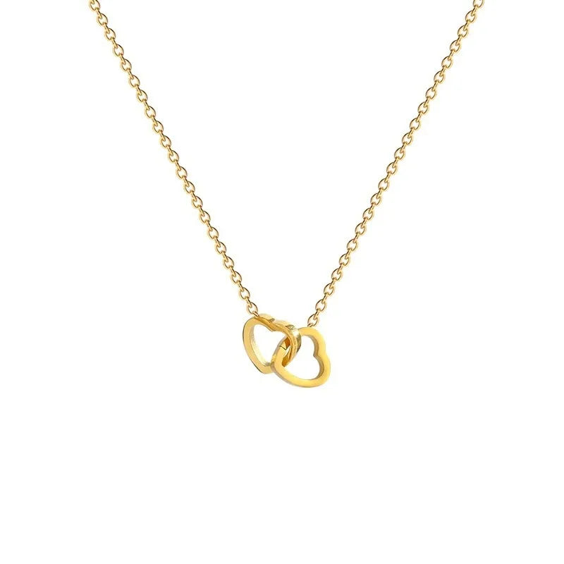 Simple Double Heart Pendant Necklace for Women